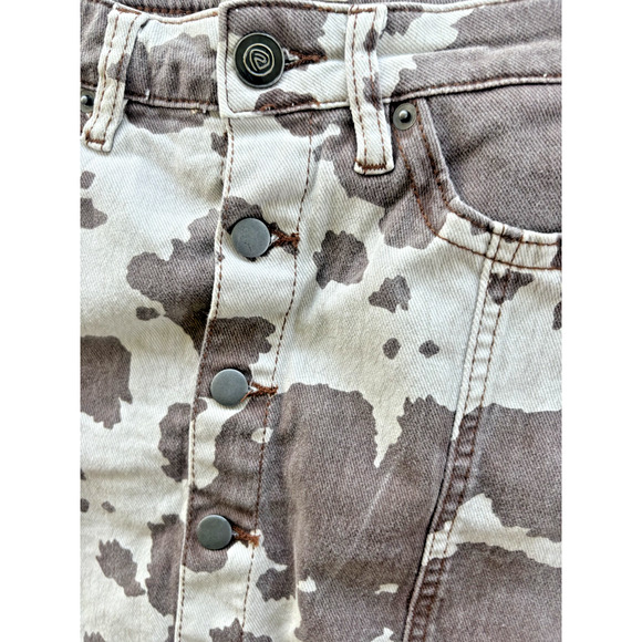 Rock & Roll Denim Mini Skirt Cow Print Button Down 26 High Waist - Picture 2 of 5